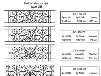 Balcon de croisée GE 1450 à 1600